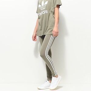 Adidas three stripe olive green workout leggings